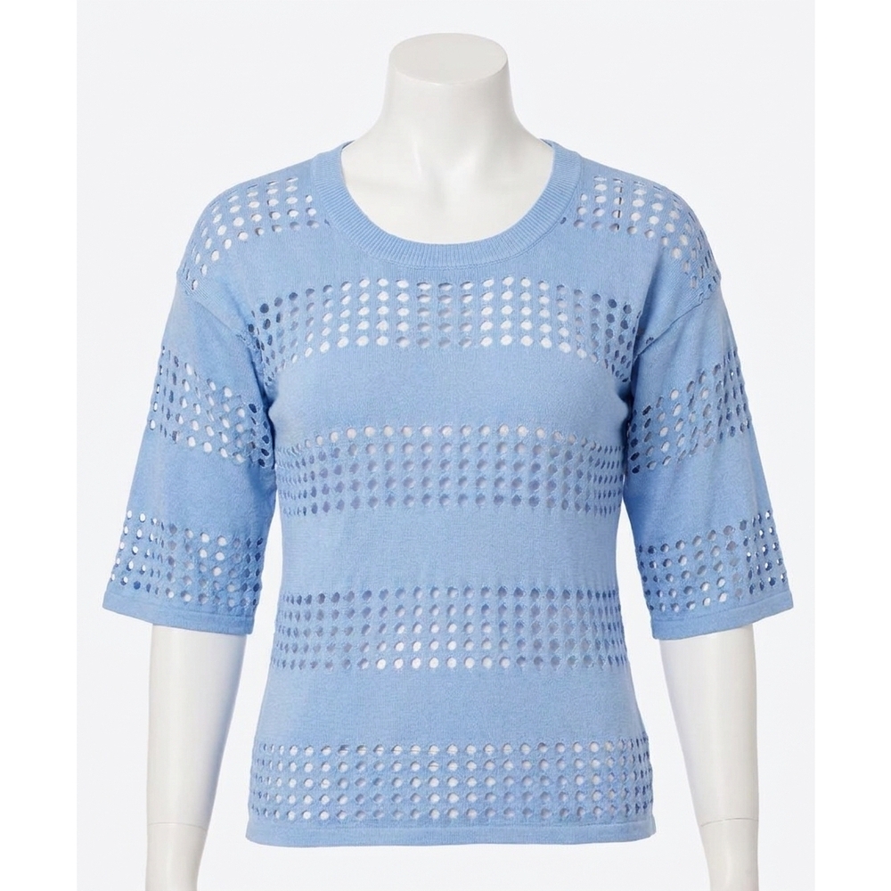 NEW ANGEL APPAREL crochet 3/4 sleeve top in sky blue